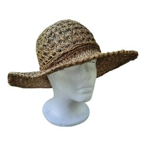 Scala Gal Woven Straw Hat Flower Detail Brim Natural Sun Hat Size 57cm